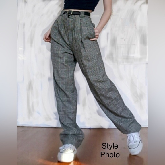 Giorgio Sant’Angelo Pants - Vintage Giorgio Sant’Angelo Glen Check Plaid Wool Pants Gray Red